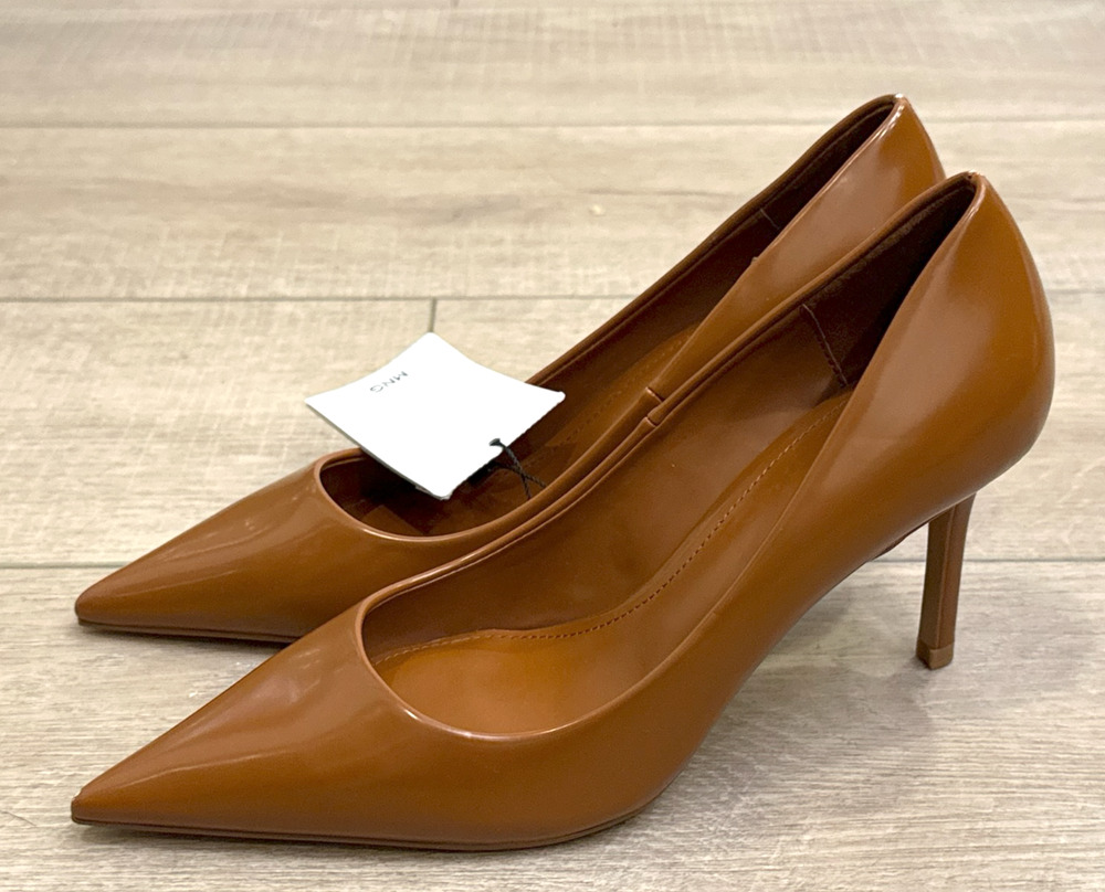 NEW MANGO MNG COGNAC HIGH HEELED HEELS SHOES SZ 37 US 6.5